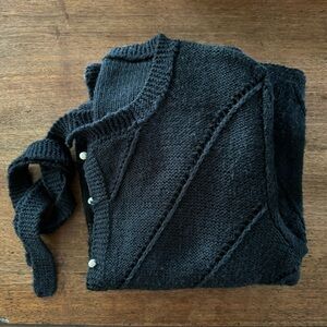 Vintage Chevron Knit Bow Cardigan with Pearl Buttons